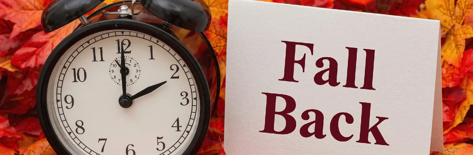 Clock and 'Fall Back' sign