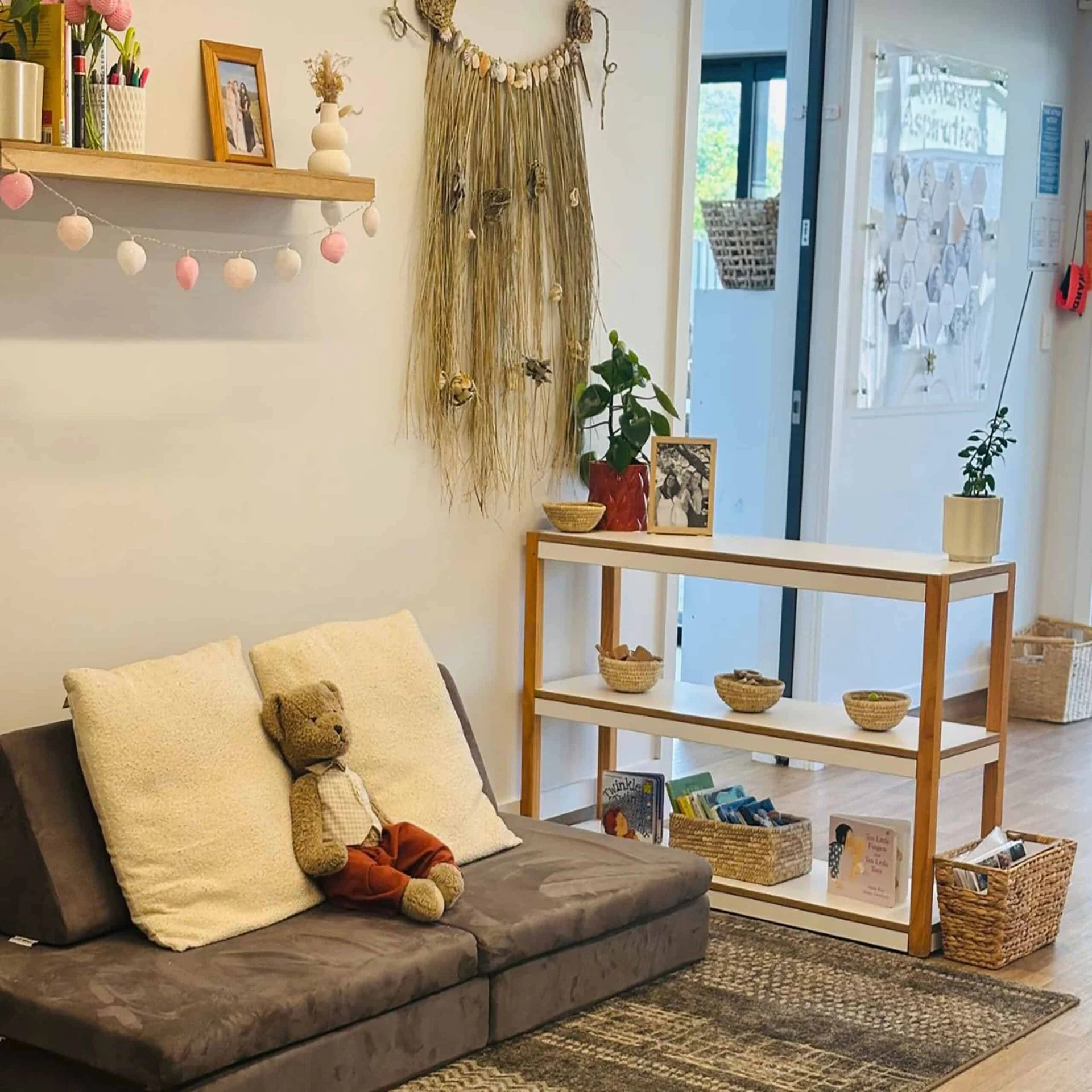 Cozy room with teddy bear and decor