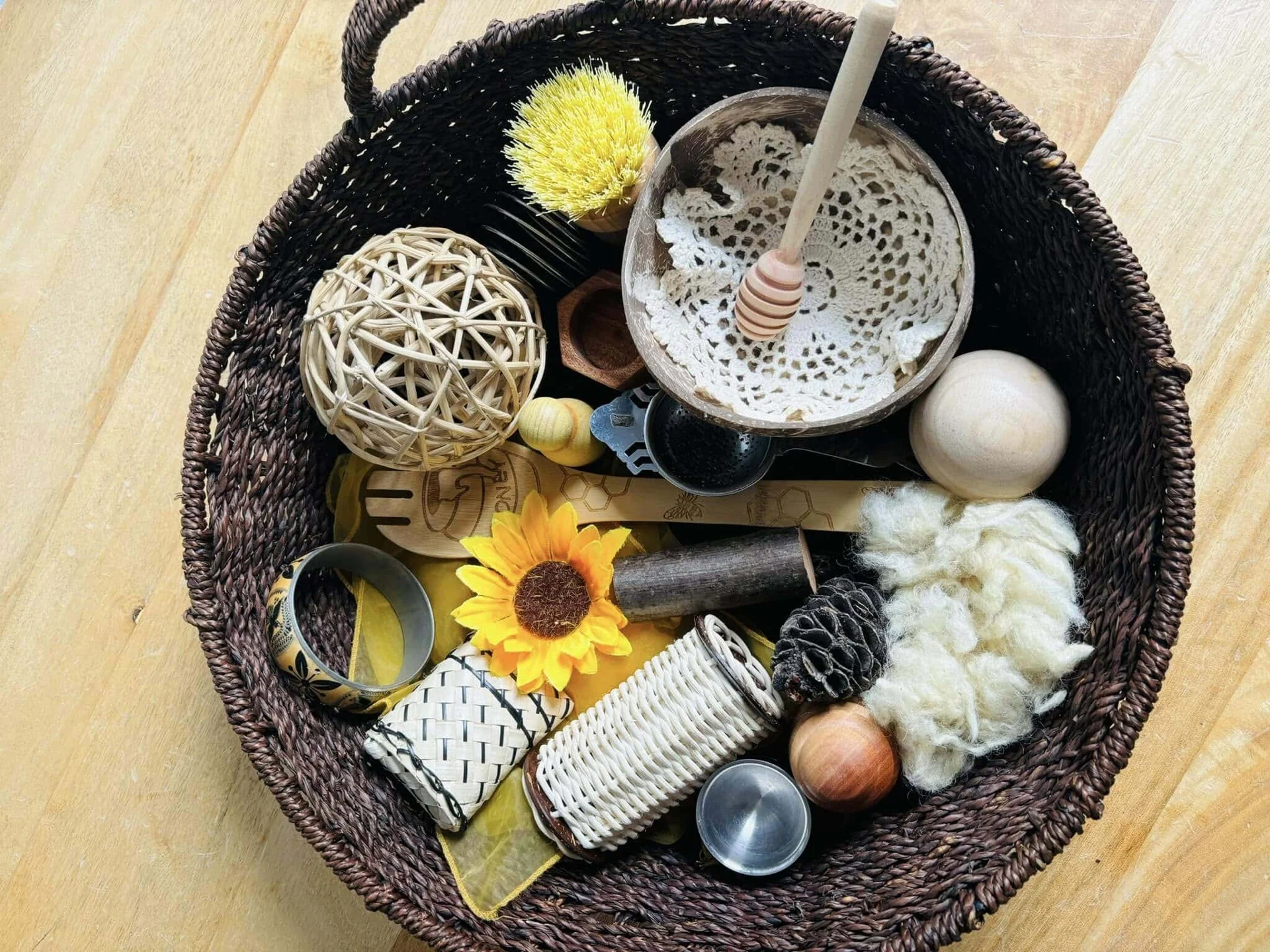 Basket filled with various natural items