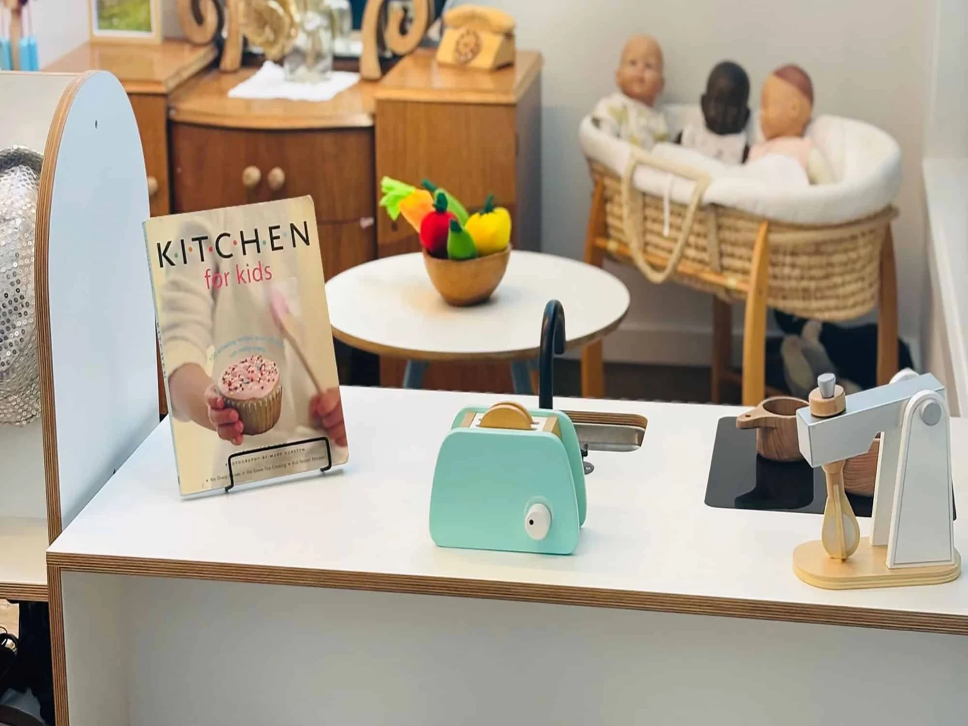 Colorful kids' kitchen play area